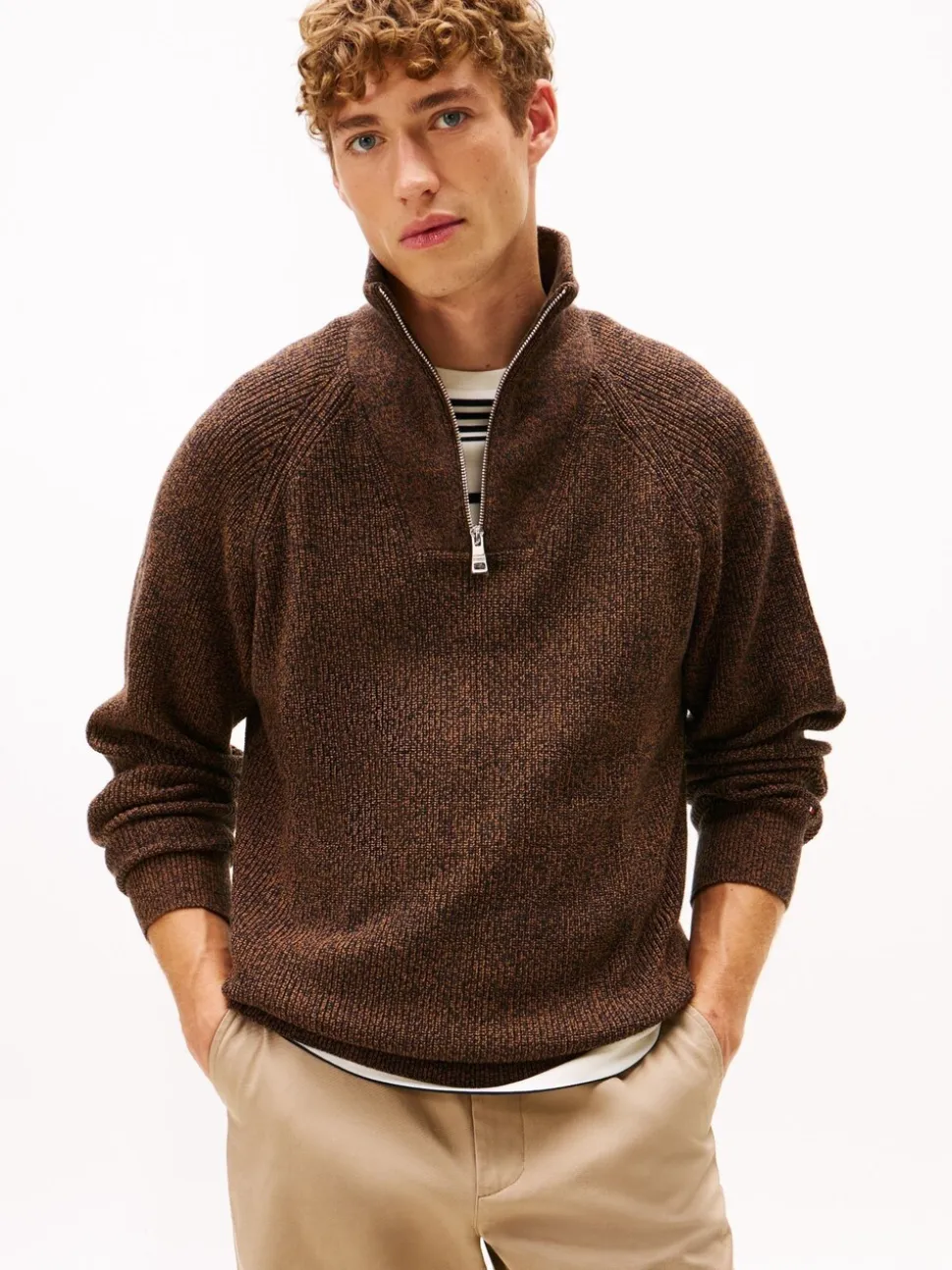 Tommy Hilfiger Brown Fisherman Rib Knit Relaxed Jumper With Wool