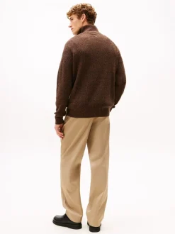Tommy Hilfiger Brown Fisherman Rib Knit Relaxed Jumper With Wool