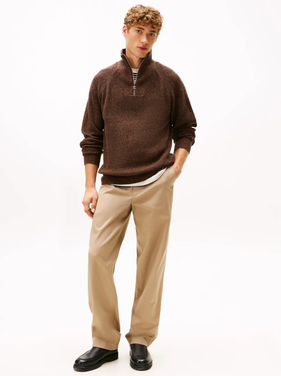 Tommy Hilfiger Brown Fisherman Rib Knit Relaxed Jumper With Wool