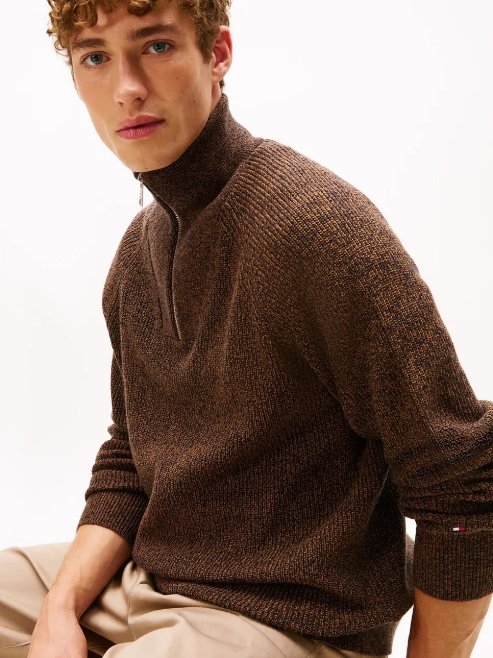 Tommy Hilfiger Brown Fisherman Rib Knit Relaxed Jumper With Wool