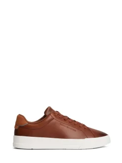 Tommy Hilfiger Brown Leather Debossed Logo Court Trainers