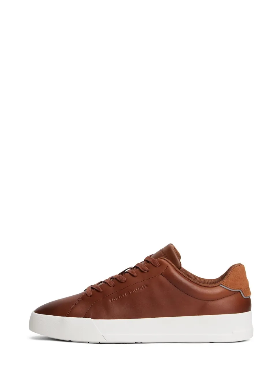 Tommy Hilfiger Brown Leather Debossed Logo Court Trainers