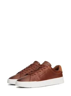 Tommy Hilfiger Brown Leather Debossed Logo Court Trainers