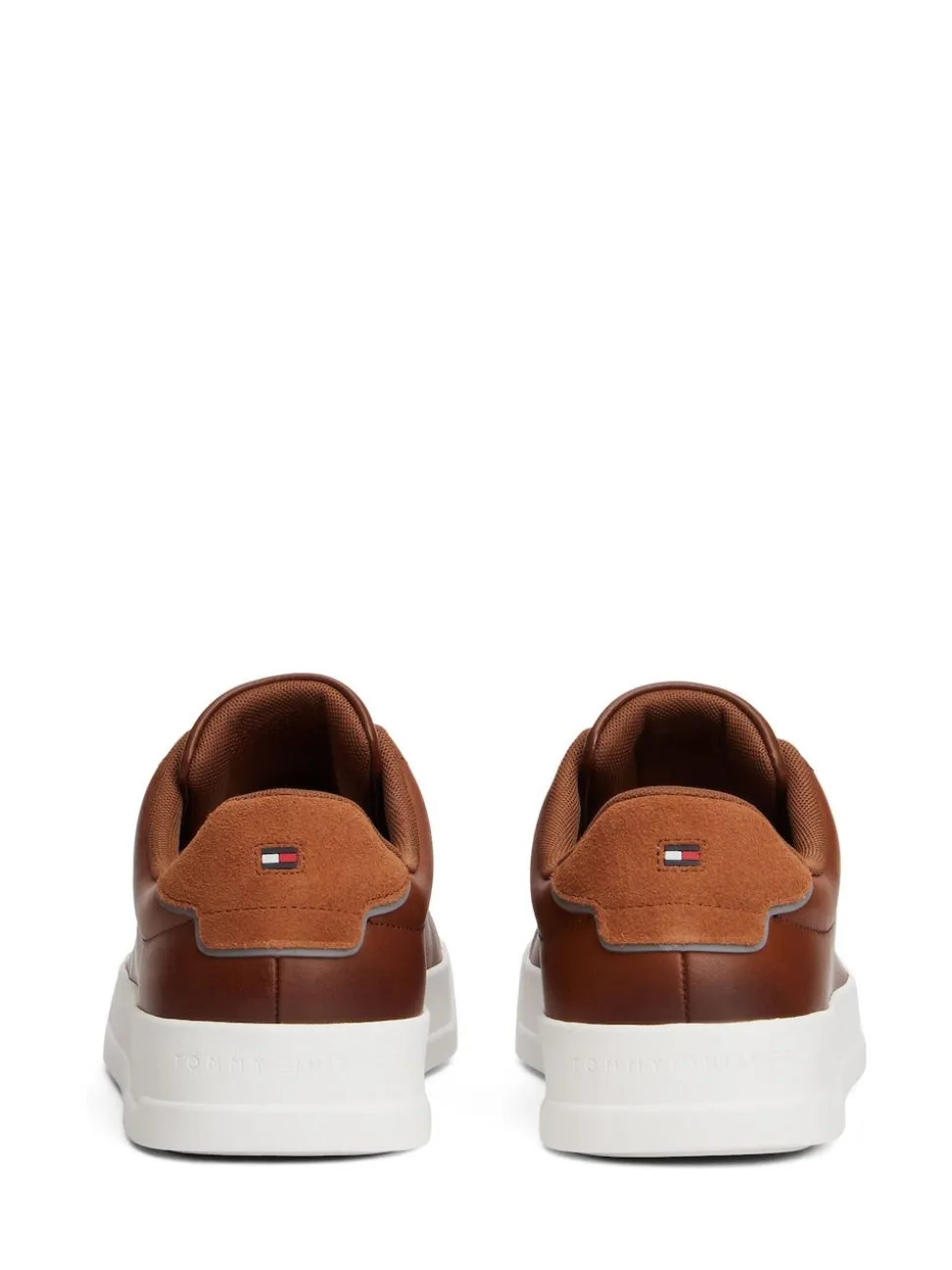 Tommy Hilfiger Brown Leather Debossed Logo Court Trainers