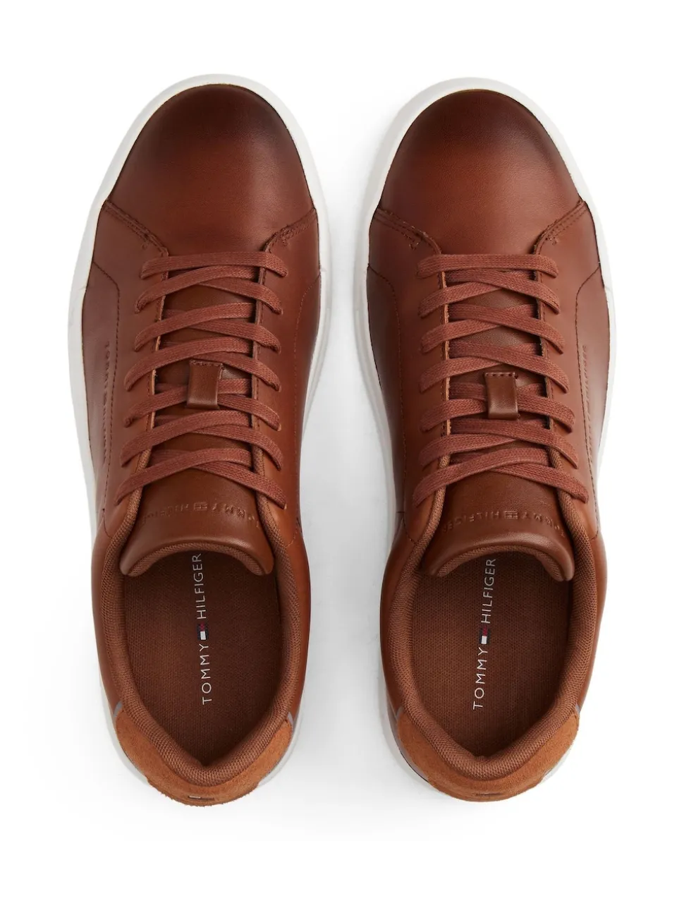 Tommy Hilfiger Brown Leather Debossed Logo Court Trainers