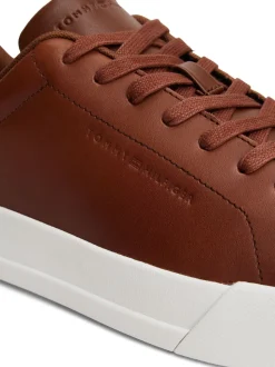 Tommy Hilfiger Brown Leather Debossed Logo Court Trainers