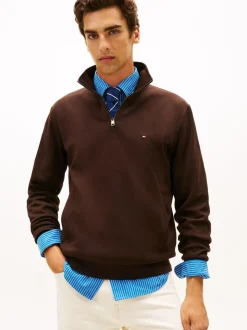 Tommy Hilfiger Brown Performance Quarter Zip Intechno Knit Jumper