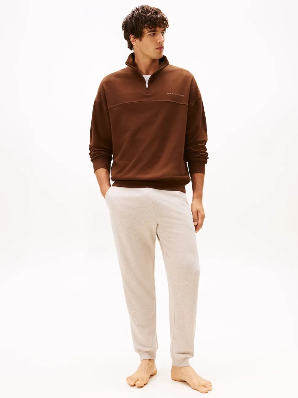 Tommy Hilfiger Brown TH Original Half-Zip Lounge Jumper