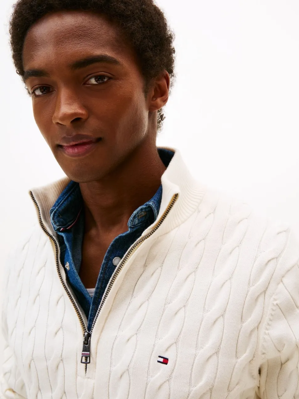 Tommy Hilfiger Cream Cable Knit Half Zip Jumper