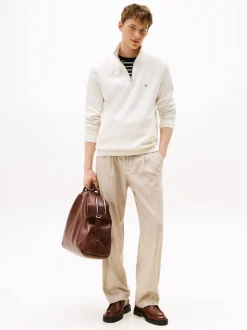Tommy Hilfiger Cream Performance Quarter Zip Intechno Knit Jumper