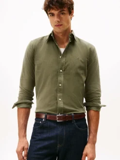 Tommy Hilfiger Green Regular Fit Flag Embroidery Corduroy Shirt
