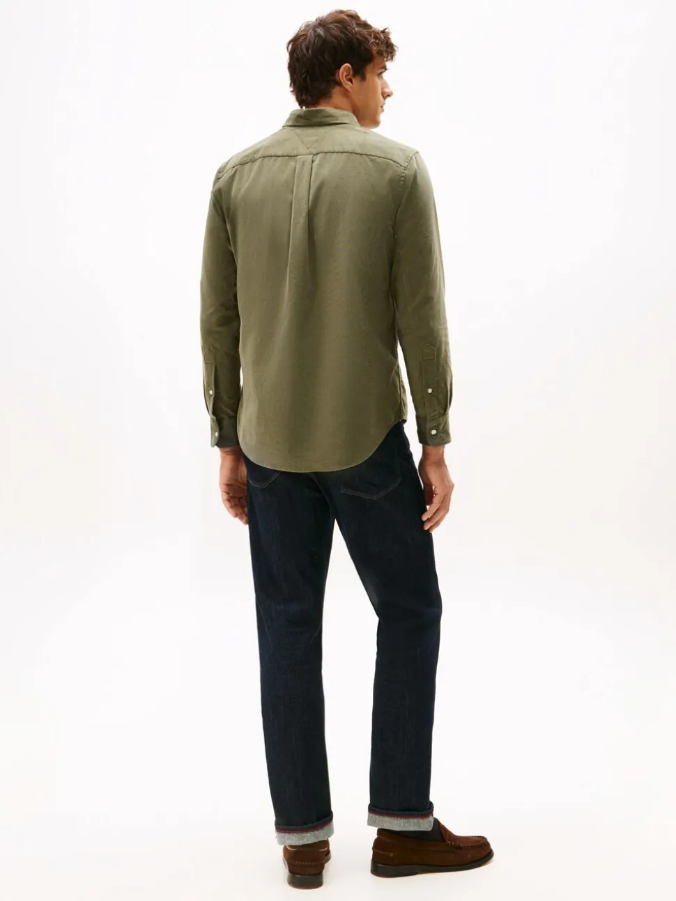 Tommy Hilfiger Green Regular Fit Flag Embroidery Corduroy Shirt