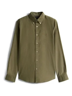 Tommy Hilfiger Green Regular Fit Flag Embroidery Corduroy Shirt