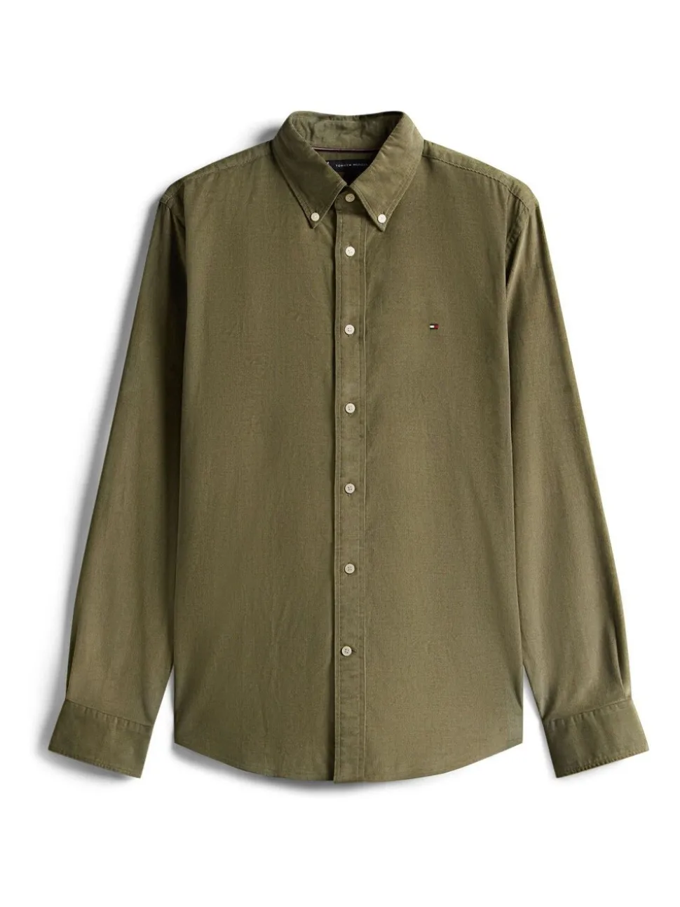 Tommy Hilfiger Green Regular Fit Flag Embroidery Corduroy Shirt