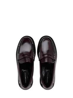 Tommy Hilfiger Red Leather Embossed Logo Loafers