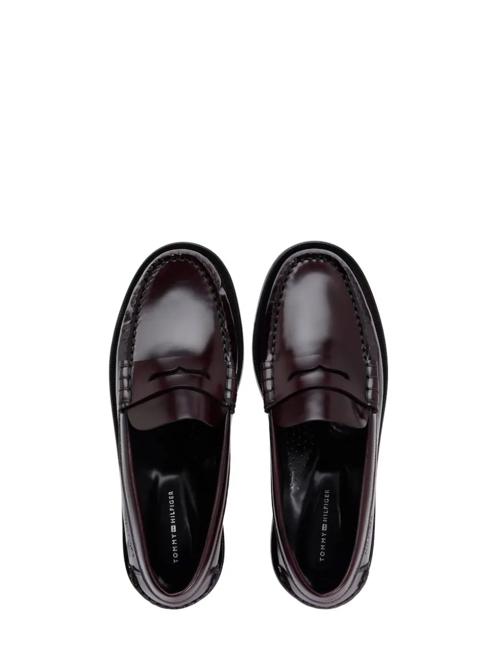 Tommy Hilfiger Red Leather Embossed Logo Loafers