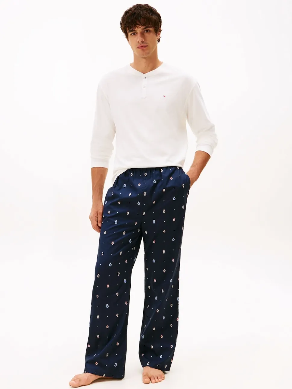 Tommy Hilfiger White Henley Woven Pyjamas Set Gift Box