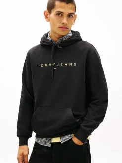 Tommy Jeans Black Linear Logo Embroidery Kangaroo Pocket Hoodie