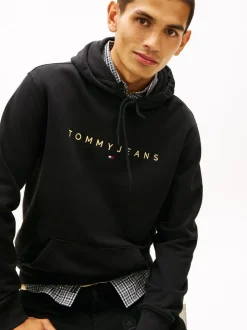Tommy Jeans Black Linear Logo Embroidery Kangaroo Pocket Hoodie