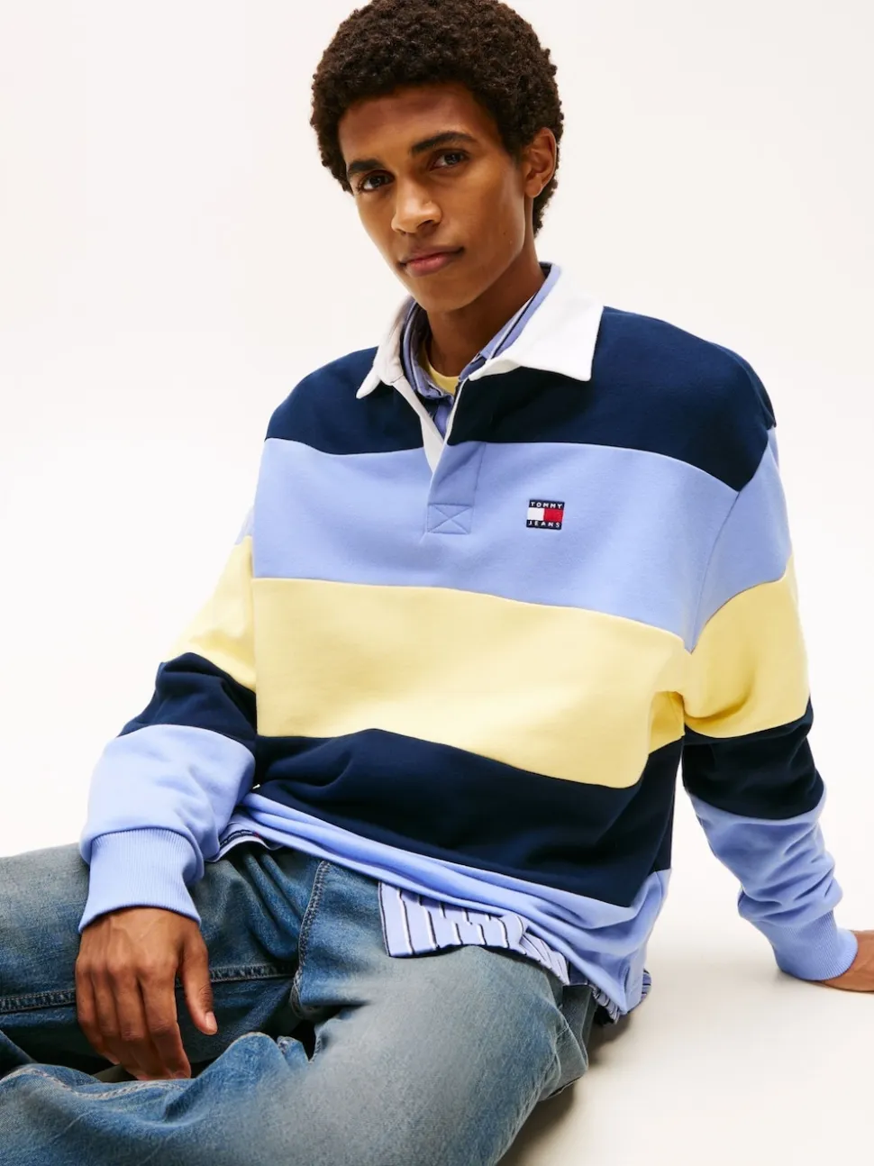 Tommy Jeans Blue Badge Stripe Relaxed Rugby Shirt