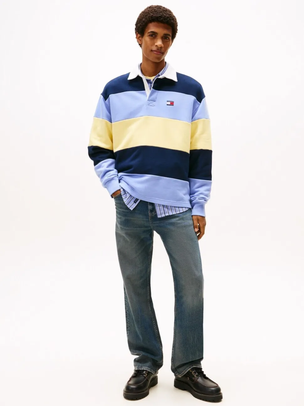 Tommy Jeans Blue Badge Stripe Relaxed Rugby Shirt