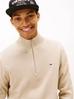 Tommy Jeans Brown Tommy Flag Quarter-Zip Slim Jumper