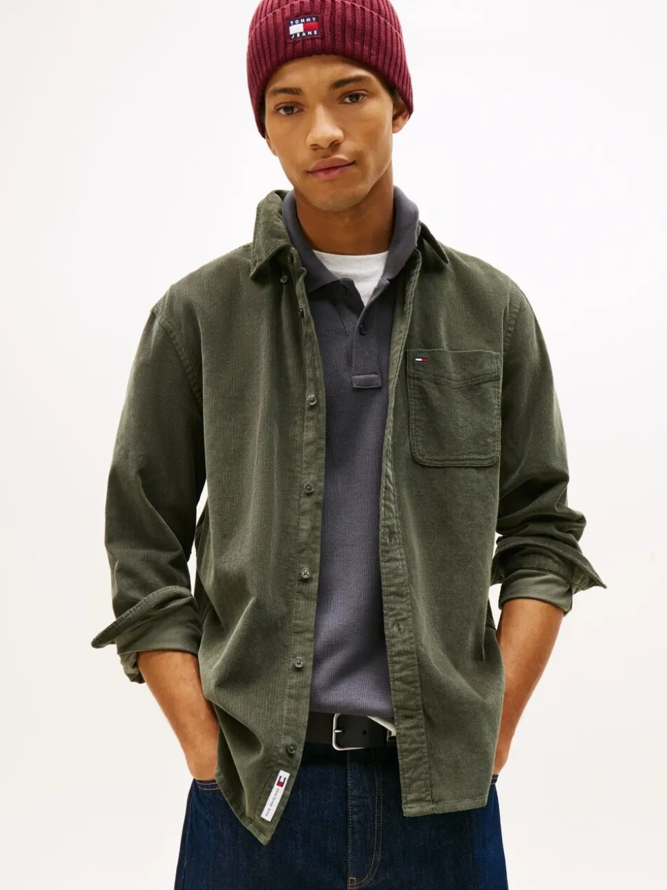 Tommy Jeans Green Regular Fit Corduroy Shirt