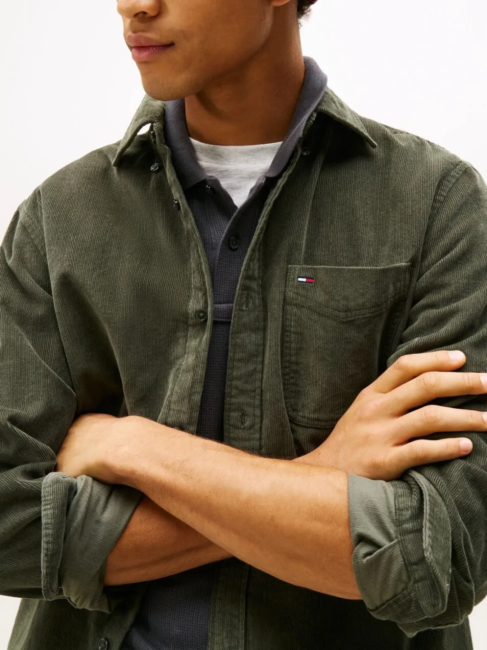 Tommy Jeans Green Regular Fit Corduroy Shirt