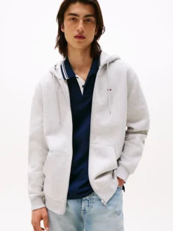 Tommy Jeans Grey Grey Flag Zip Up Hoodies