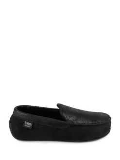 Totes Black Mens Isotoner Square Patterned Smart Moccasin Slippers