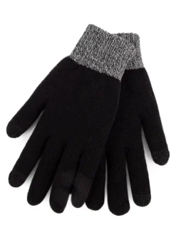Totes Black Mens Stretch Knitted Smar Touch Winter Gloves With Brushed Inner