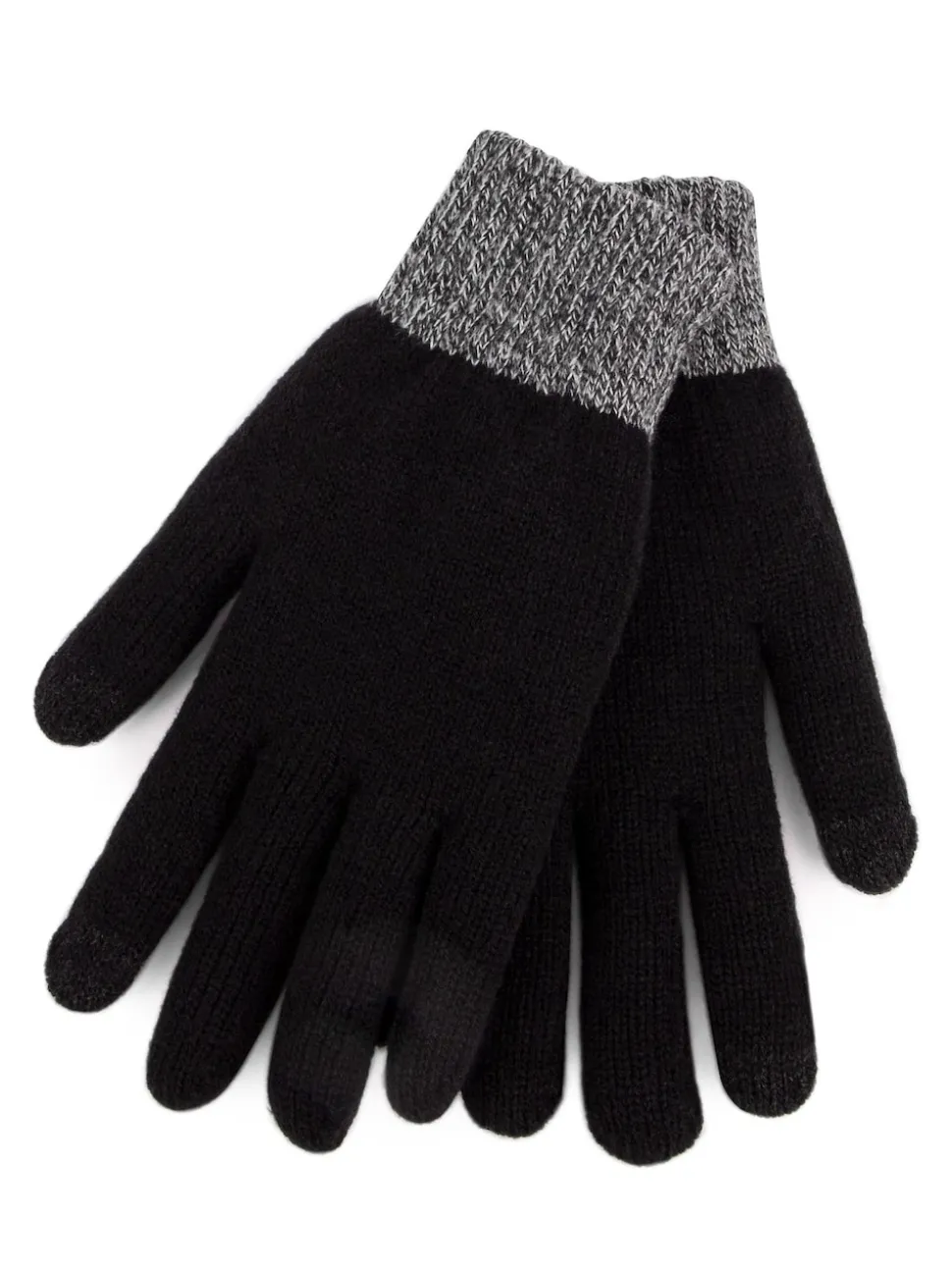 Totes Black Mens Stretch Knitted Smar Touch Winter Gloves With Brushed Inner
