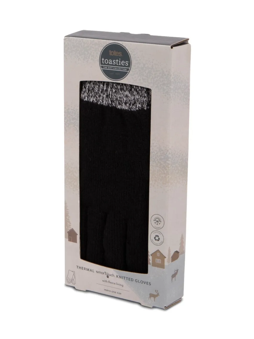 Totes Black Mens Stretch Knitted Smar Touch Winter Gloves With Brushed Inner