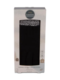 Totes Black Mens Stretch Knitted Smar Touch Winter Gloves With Brushed Inner