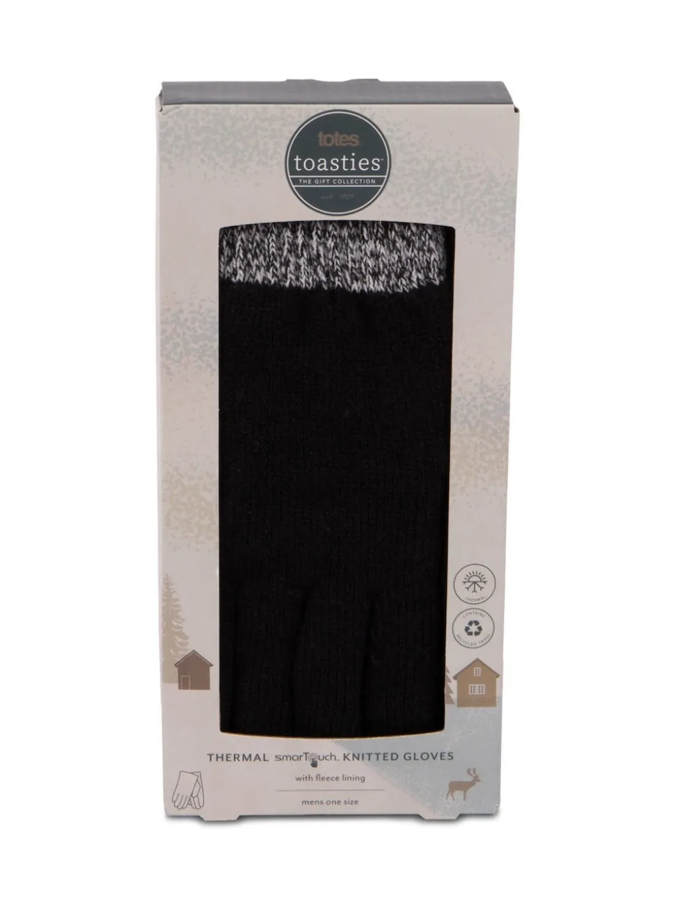 Totes Black Mens Stretch Knitted Smar Touch Winter Gloves With Brushed Inner