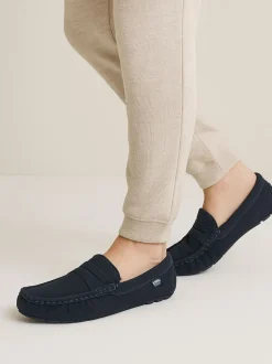 Totes Blue Isotoner Mens Suede Moccasin With Water Repellency