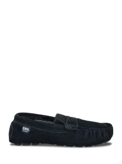 Totes Blue Isotoner Mens Suede Moccasin With Water Repellency