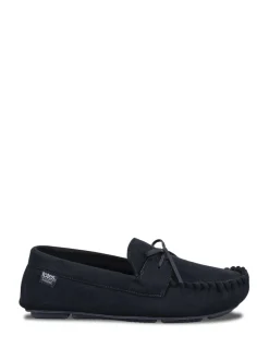 Totes Blue Isotoner Mens Herringbone Lined Moccasin