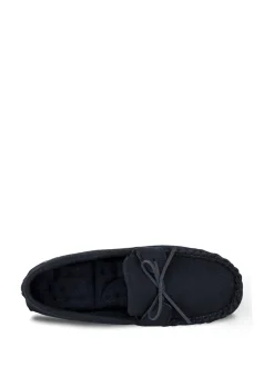 Totes Blue Isotoner Mens Herringbone Lined Moccasin