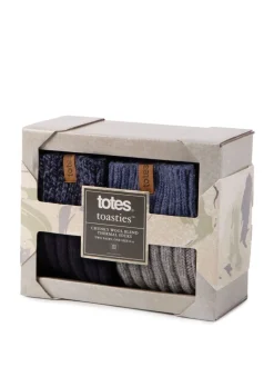 Totes Blue Mens Chunky Twist Wool Blend Winter Boot Socks 2 Pack
