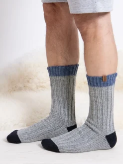 Totes Blue Mens Chunky Twist Wool Blend Winter Boot Socks 2 Pack