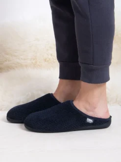 Totes Blue Mens Isotoner Swept Back Popcorn Mule Slippers