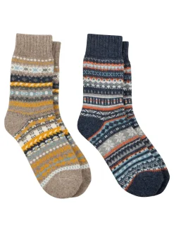 Totes Blue Toasties Mens Wool Blend Fair Isle Slipper Socks