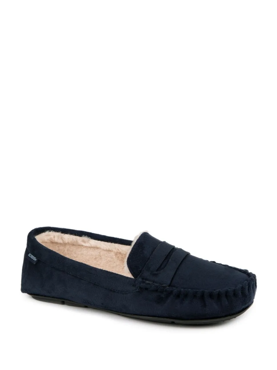 Totes Blue Toasties Mens Suedette Moccasin Slippers With Faux Fur Lining