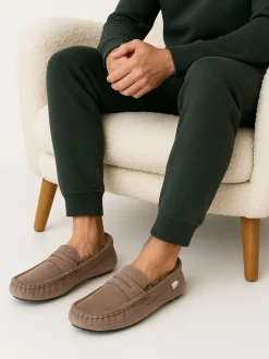 Totes Cream Isotoner Mens Suede Moccasin With Water Repellency