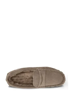 Totes Cream Isotoner Mens Suede Moccasin With Water Repellency