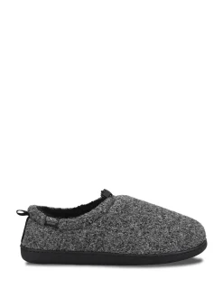 Totes Grey Isotoner Mens Felt Full Back Slippers With Pull Toggle