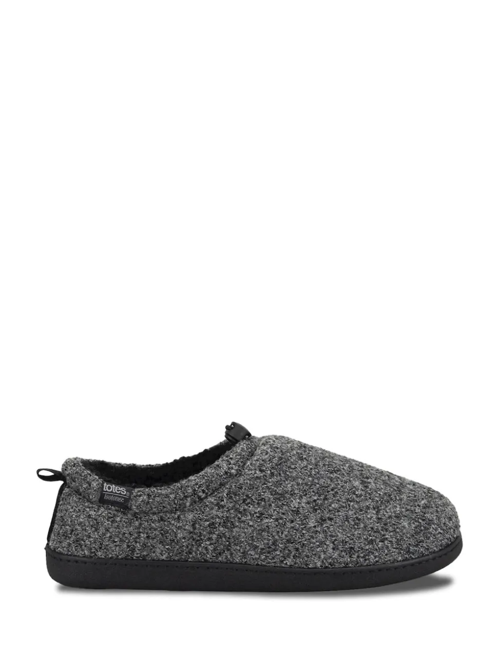 Totes Grey Isotoner Mens Felt Full Back Slippers With Pull Toggle