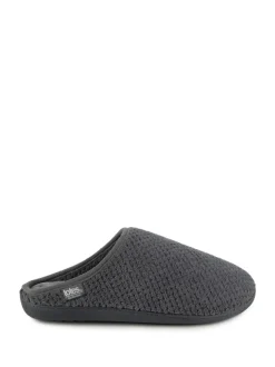 Totes Grey Mens Isotoner Swept Back Popcorn Mule Slippers