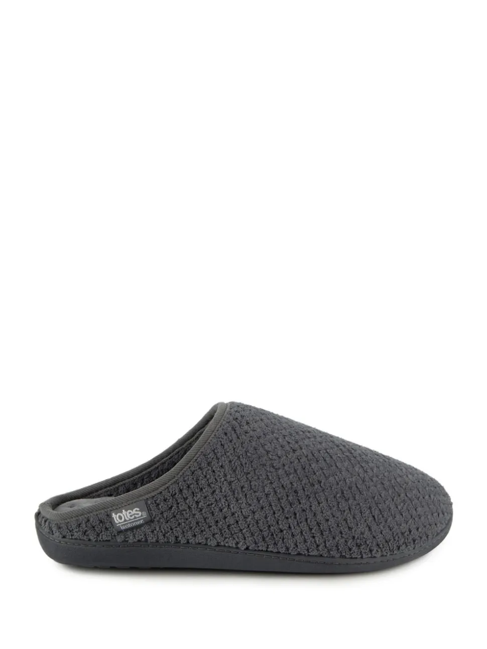 Totes Grey Mens Isotoner Swept Back Popcorn Mule Slippers